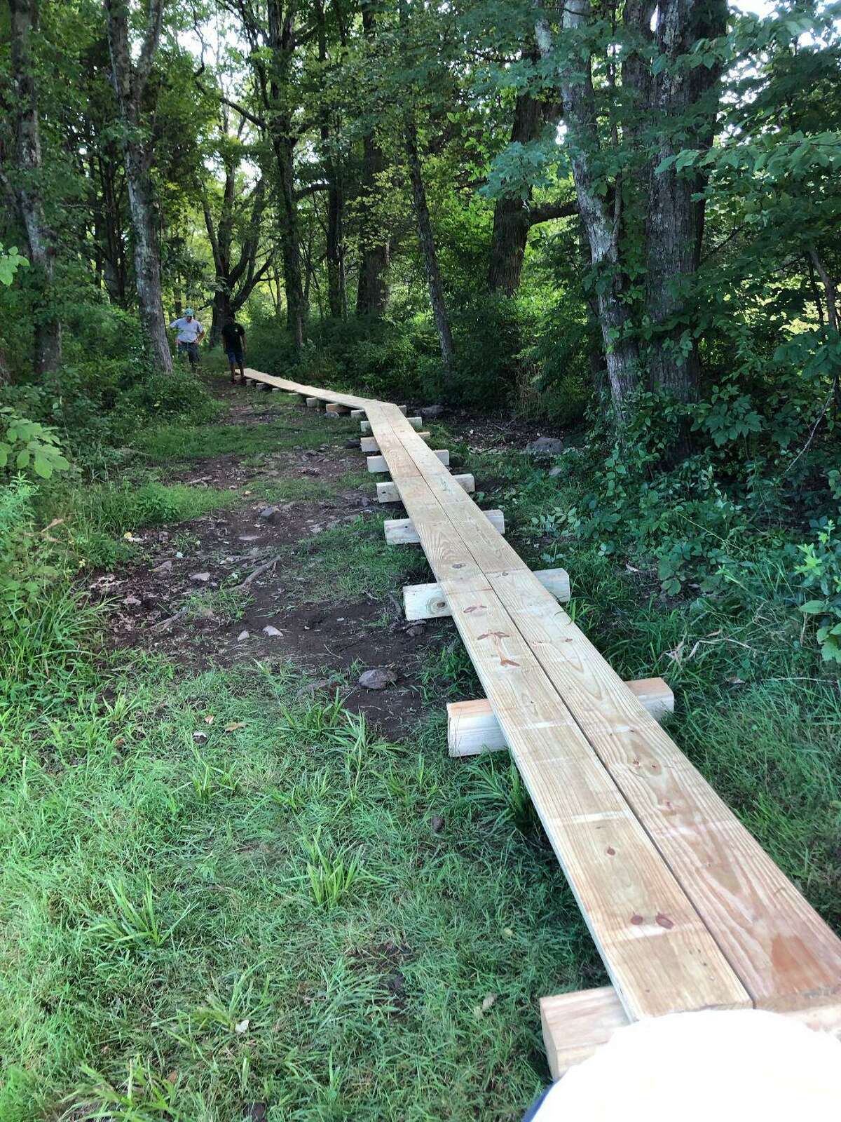 The walkway completed at Randall's Farm Nature Preserve in Easton by Boy Scout Sam Sciaudone.