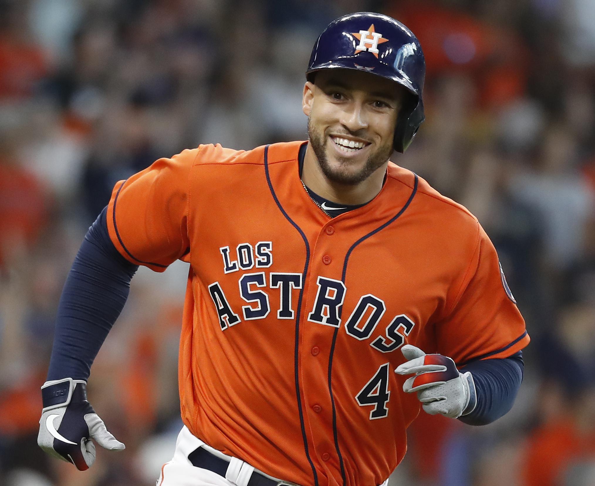 World Series MVP Houston Astros George Springer holds his trophy