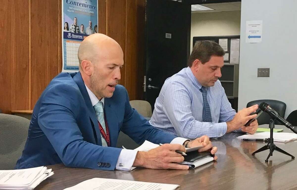 John Oddo, Bridgeport's director of specialized instruction and Acting Schools Superintendent Mike Testani address a school board committee. Sept. 18, 2019.
