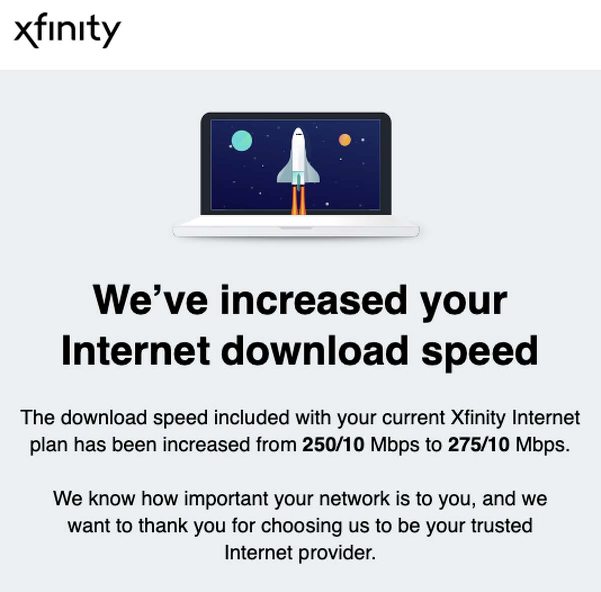 Xfinity Speed Increase