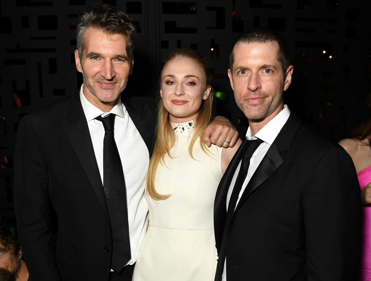 LOS ANGELES, CALIFORNIA - SEPTEMBER 22: (L-R) David Benioff, Sophie Turner, and D.B. Weiss HBO's Official 2019 Emmy After Party on September 22, 2019 in Los Angeles, California. (Photo by Jeff Kravitz/FilmMagic for HBO)