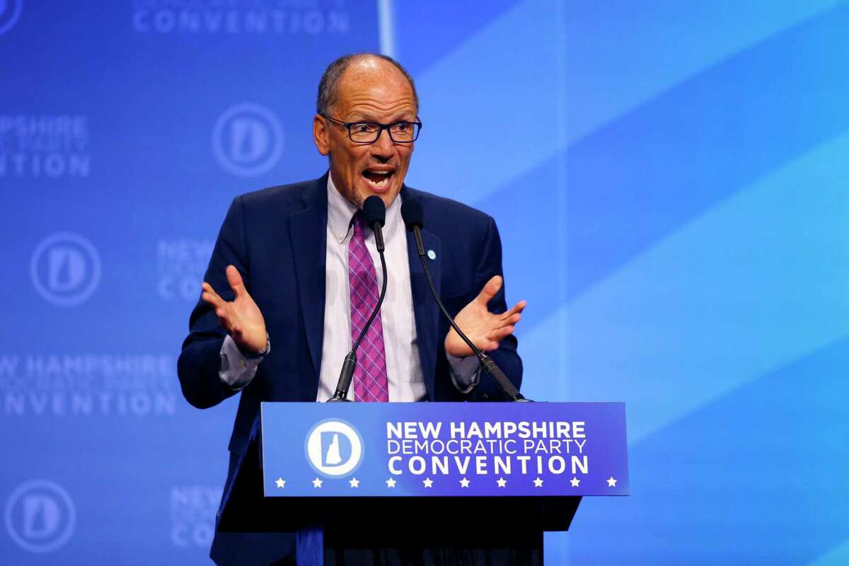 Democratic National Committee Chair Tom Perez speaks during the New Hampshire state Democratic Party convention, Saturday, Sept. 7, 2019, in Manchester, NH. (AP Photo/Robert F. Bukaty)