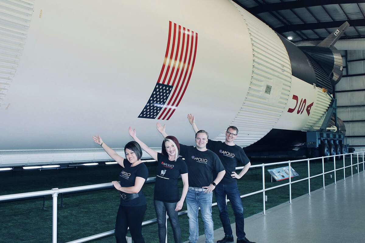 Apollo V with Saturn rocket with Anabel Detrick, Whitney Bullock, Matthew Detrick and Matthew Dudzick. All are involved with the Apollo Chamber Players' MoonStrike program.