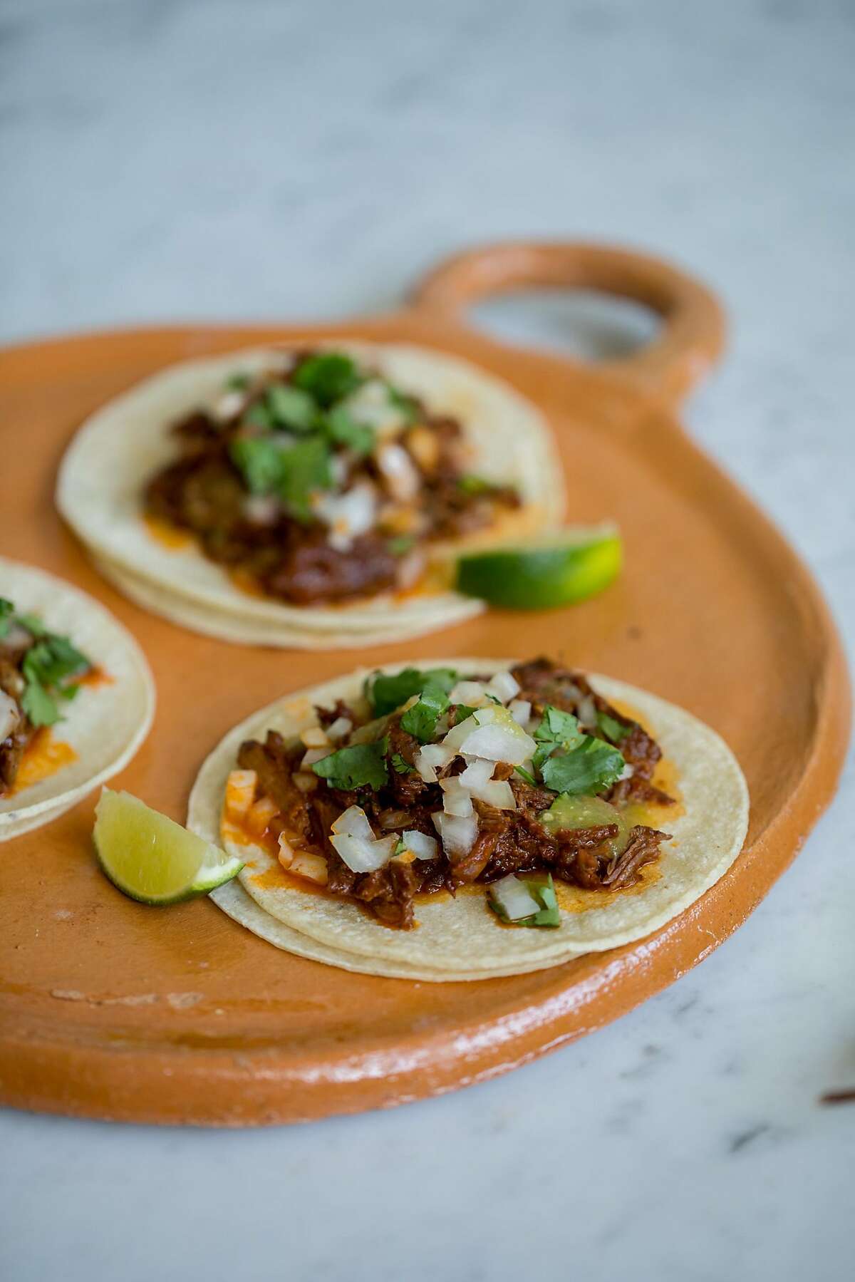 Barbacoa tacos made by chef Ofelia Barajas of La Guerreras Kitchen, a takeout window in Oakland’s Fruitvale District on September 9, 2019. Barajas opened her business in May 2019 with her daughter, Reyna Maldonado.