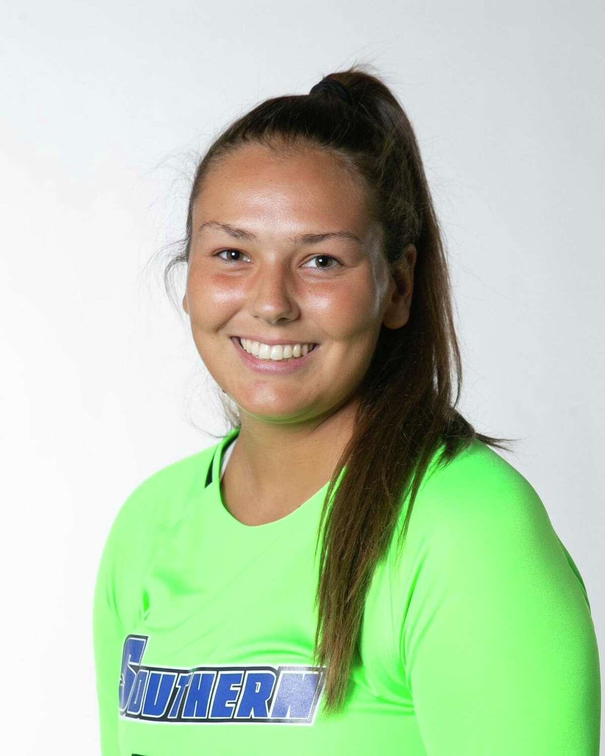 Southern Connecticut goalkeeper Allie Smith, who also played basketball for the Owls.