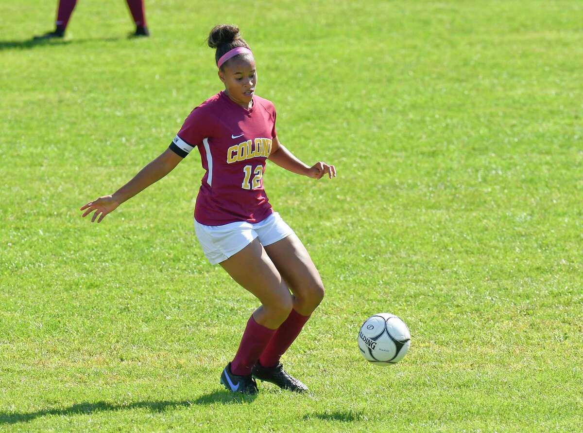 Colonie's Ianah Mackey (12) during a Section II girls' soccer game against Guilderland in Colonie, N.Y., Saturday, Sept. 21, 2019. (Hans Pennink / Special to the Times Union)