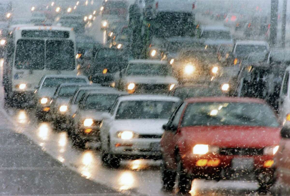 Feb. 1, 1994: Northbound traffic on the West Loop 610 moved even slower than usual Tuesday afternoon as Houston experienced the first snow of the winter. This photo was taken at about 4:30 p.m. near the Westheimer overpass.