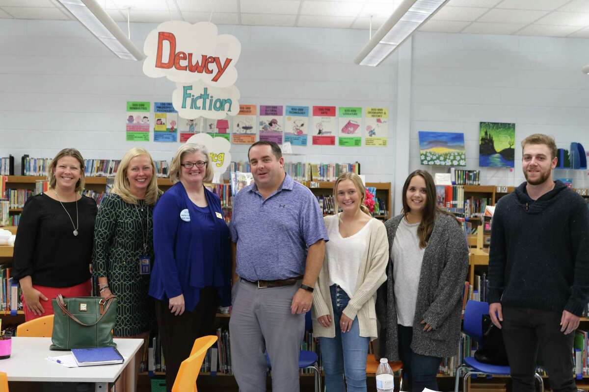 Tashua PTA had their first meeting of the year on Thursday, Sept. 19. Special guest speaker, Connecticut PTA President Jennifer Falotico, spoke about the PTA and its advocacy. Also in attendance were three Sacred Heart graduate students, one of which was a former Tashua student, and according to the principal, a future intern. Pictured: Tashua PTA Treasurer Shannon Diaz, Principal Jen Neumeyer, CT PTA President Jennifer Falotico, Tashua PTA President Frank Squiccimarro, Sacred Heart graduate students Daniele McGillicuddy, Samantha Marzulli and Matt Menard.