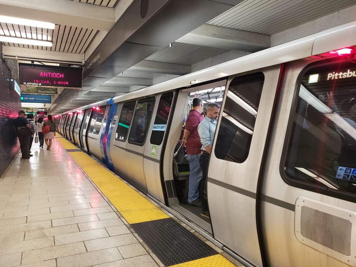 Commuters ride in one of the BART Fleet of the Future cars on Sept. 24, 2019.