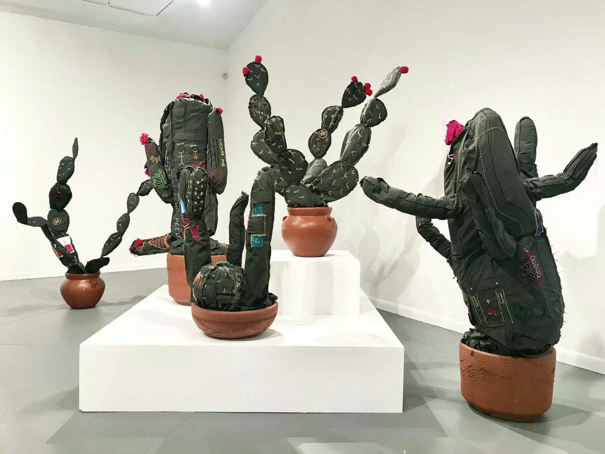"Space in Between," an installation of five sculptures from 2016, is on view in "What Art Can Do: Margarita Cabrera," as part of an exhibition honoring Cabrera as Art League Houston's 2019 Texas Artist of the Year.