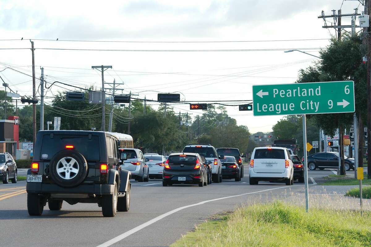 Traffic backs up at the intersection of FM 2351 and FM 518 in Friendswood. Proposition D in the city of Friendswood’s Nov. 5 bond referendum proposes to provide funds to build a turn lane and a storage lane at this intersection as well as for various other transportation-related projects.