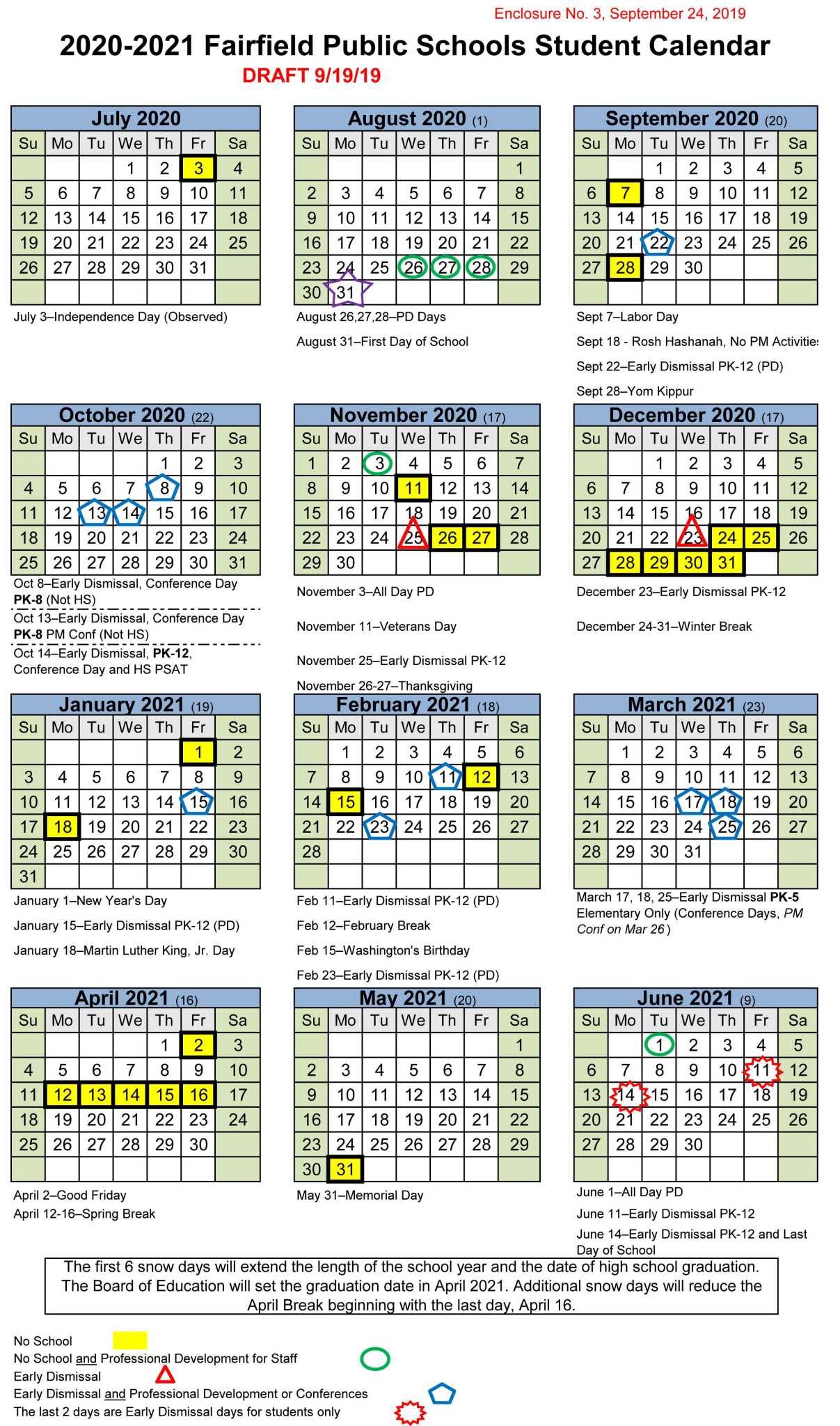 Calendar Fairfield School Board Mulls Development Days February Break