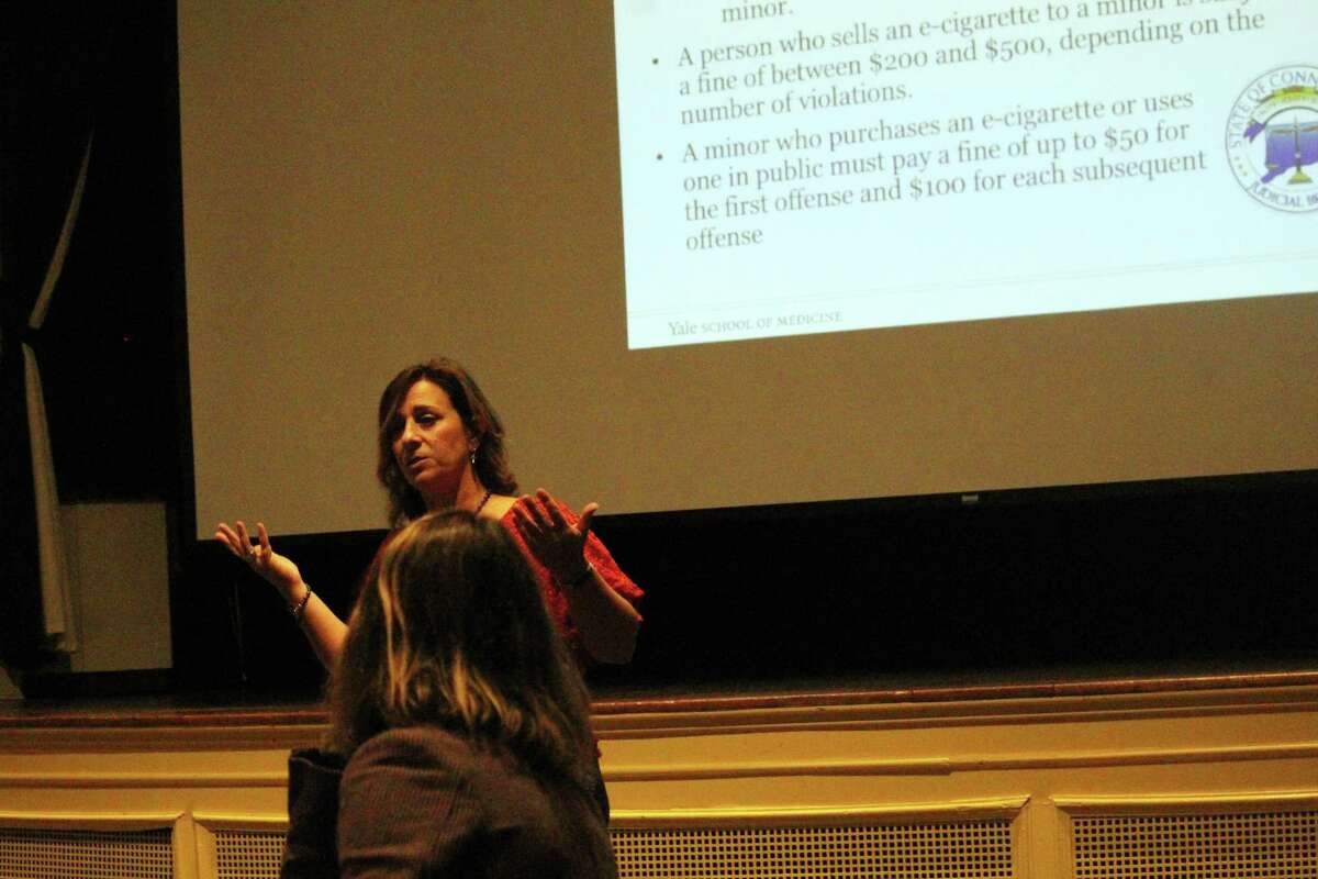 Tricia Dahl spoke to Westport residents about vaping and how parents can be involved in deterring their kids from starting. Taken Sept. 25, 2019 in Westport, CT.