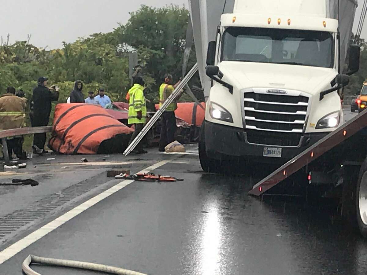 Trapped in flattened car on I787, man suffers just a scratch