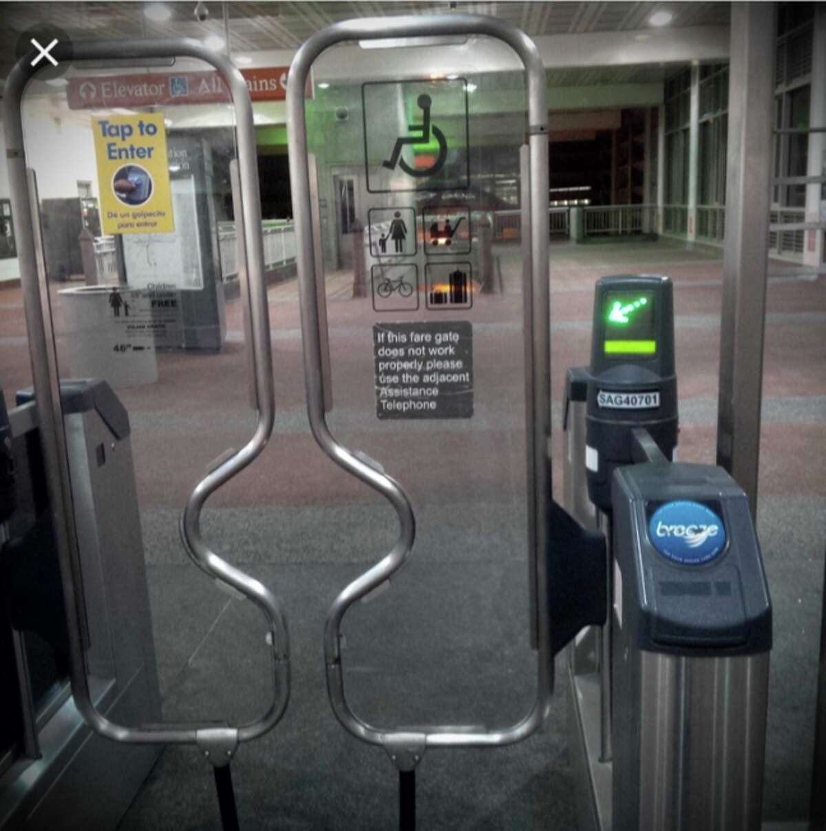 These three styles of gates were in consideration to replace BART's current fare gate. This swing-style gate was selected in a Thursday BART meeting.