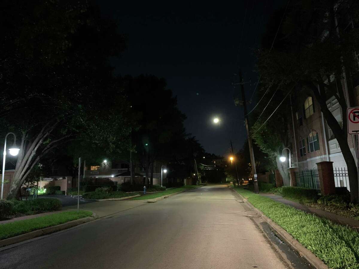 The 2100 block of Welch Street as shot at night by the iPhone XS Max smarthpone.