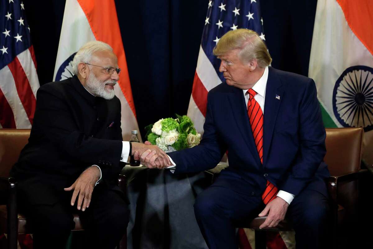 President Donald Trump meets with Indian Prime Minister Narendra Modi at the United Nations General Assembly, in New York on Tuesday, Sept. 24, 2019.