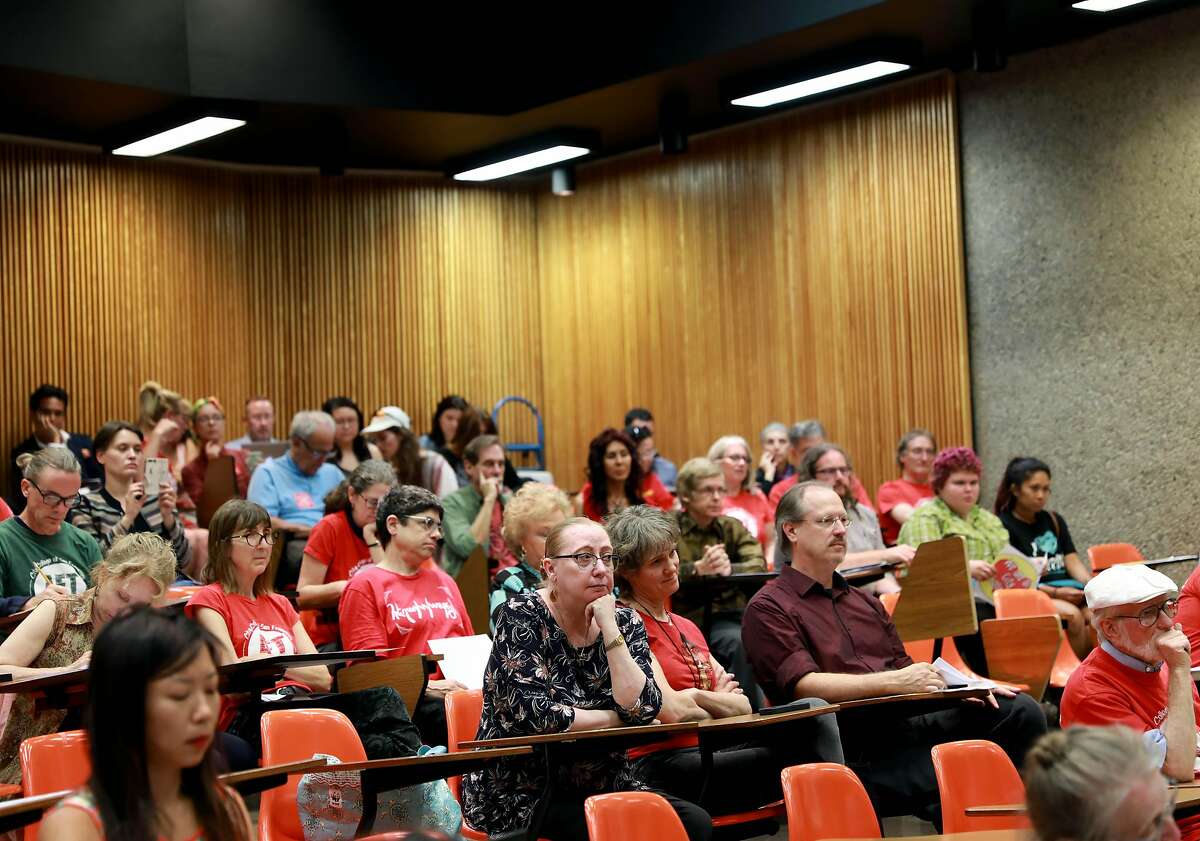 An audience observes the Board of Trustees meeting in Conlan Hall at City College San Francisco in San Francisco, Calif., on Thursday, September 26, 2019. Board members are supposed to figure out how to handle the executive raises being requested by Chancellor Mark Rocha amid campus cuts.