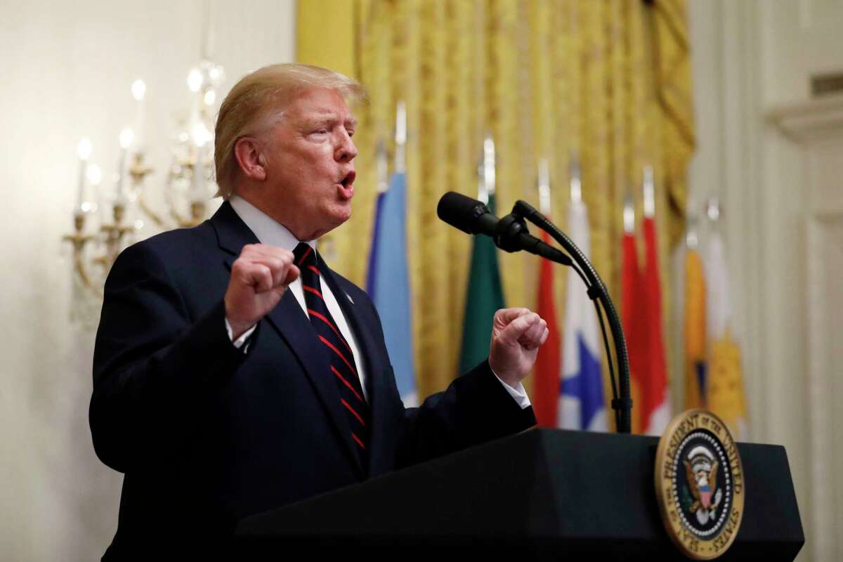 President Donald Trump speaks at the Hispanic Heritage Month Reception in the East Room of the White House in Washington, Thursday, Sept. 27, 2019.