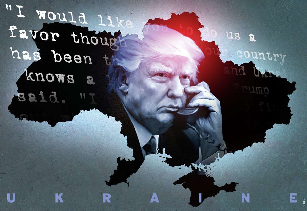This artwork by M. Ryder refers to Trumps disastrous Ukraine call.