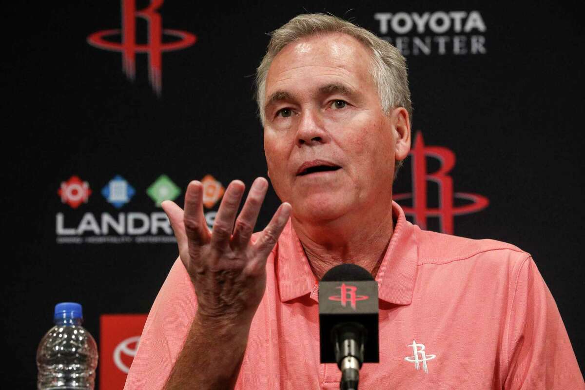 Houston Rockets head coach Mike D'Antoni speaks during a press conference during Houston Rockets Media Day on Friday, Sept. 27, 2019, in Houston.