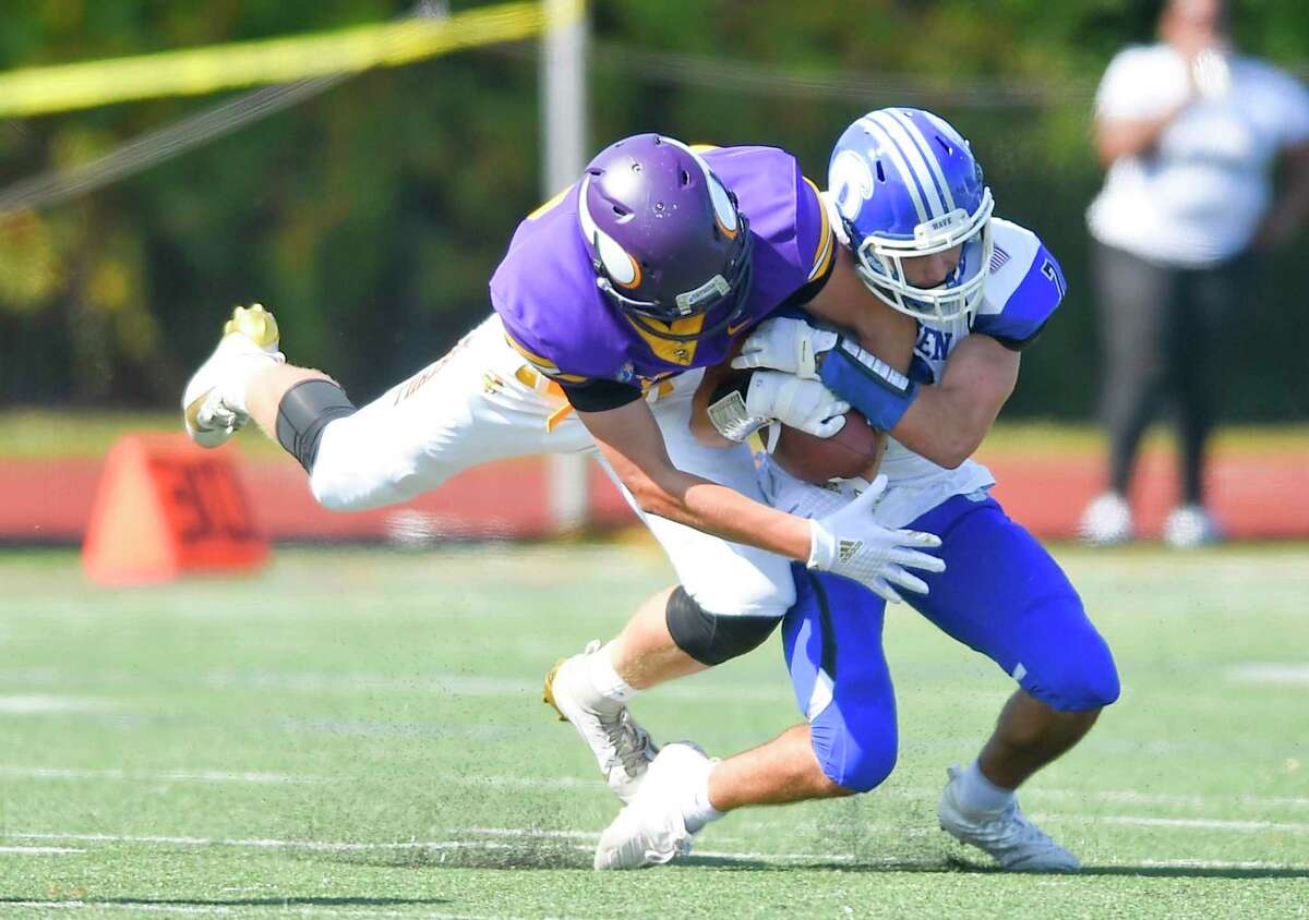 Darien defeated Westhill 48-0 in an FCIAC football game at Westhill High School's J. Walter Kennedy Stadium on Sept. 28, 2019 in Stamford, Connecticut.