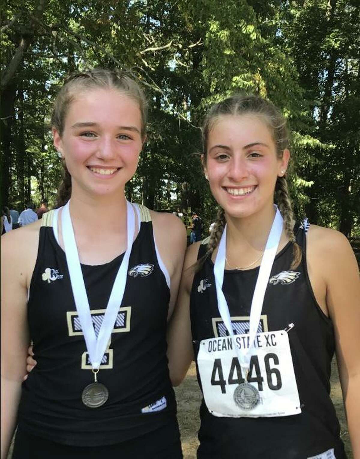 Freshman Maggie Basbagill and senior Alessandra Zaffina were Trumbull's medalists at the Ocean State XC Invitational.