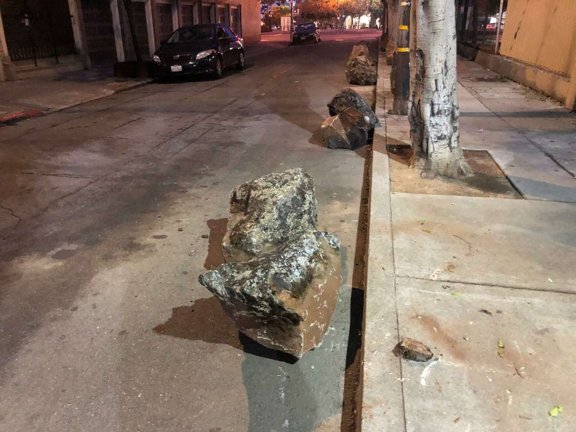 Boulders mysteriously rolled back into SF street amid homelessness dispute