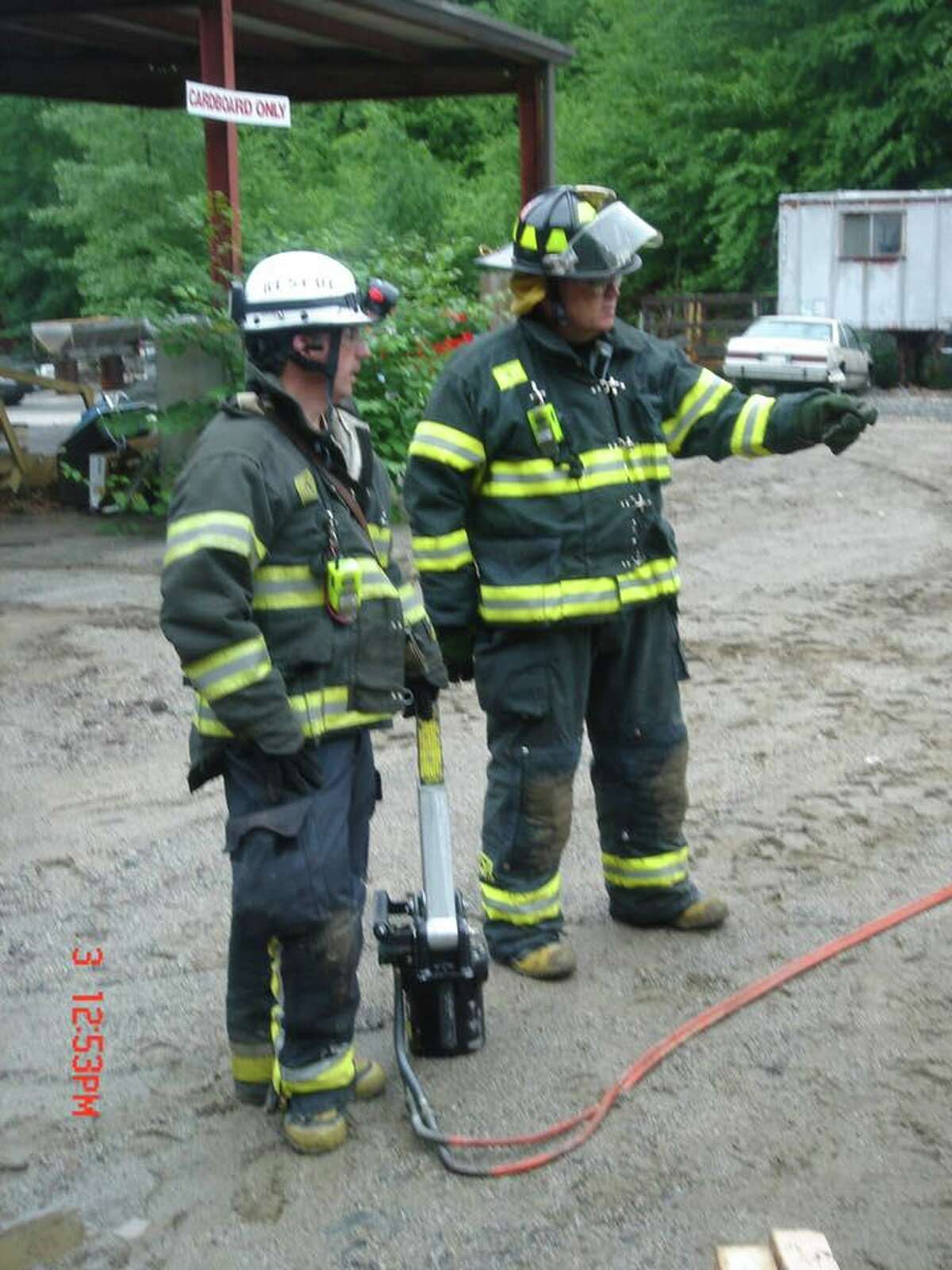 A photo of Leonard “Lenny” Blace Antinozzi with a fellow firefighter during his time with the Derby Fire Department.
