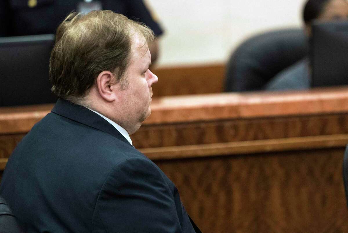 Ronald Haskell sits motionless as he was found guilty of capital murder on Thursday, Sept. 26, 2019, in Houston. Haskell who said voices in his head told him to kill six members of his ex-wife’s family in Texas, including four children, was found guilty of capital murder Thursday by a jury that rejected his insanity defense.