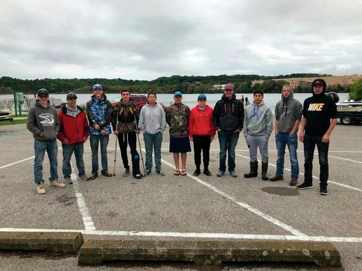 Shown are students from the four West Michigan D League teams that took part in the first ever Bass Tournament. Teams came from Brethren, Bear Lake, Marion and Mason County Eastern schools who competed on Manistee Lake. (Courtesy photo)