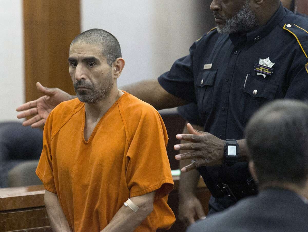 Robert Solis, 47, who is accused in the shooting death of Harris County Deputy Sandeep Dhaliwal, appears for Judge Chris Morton at the Harris County Criminal Courthouse on Monday, Sept. 30, 2019, in Houston. (Yi-Chin Lee/Houston Chronicle)