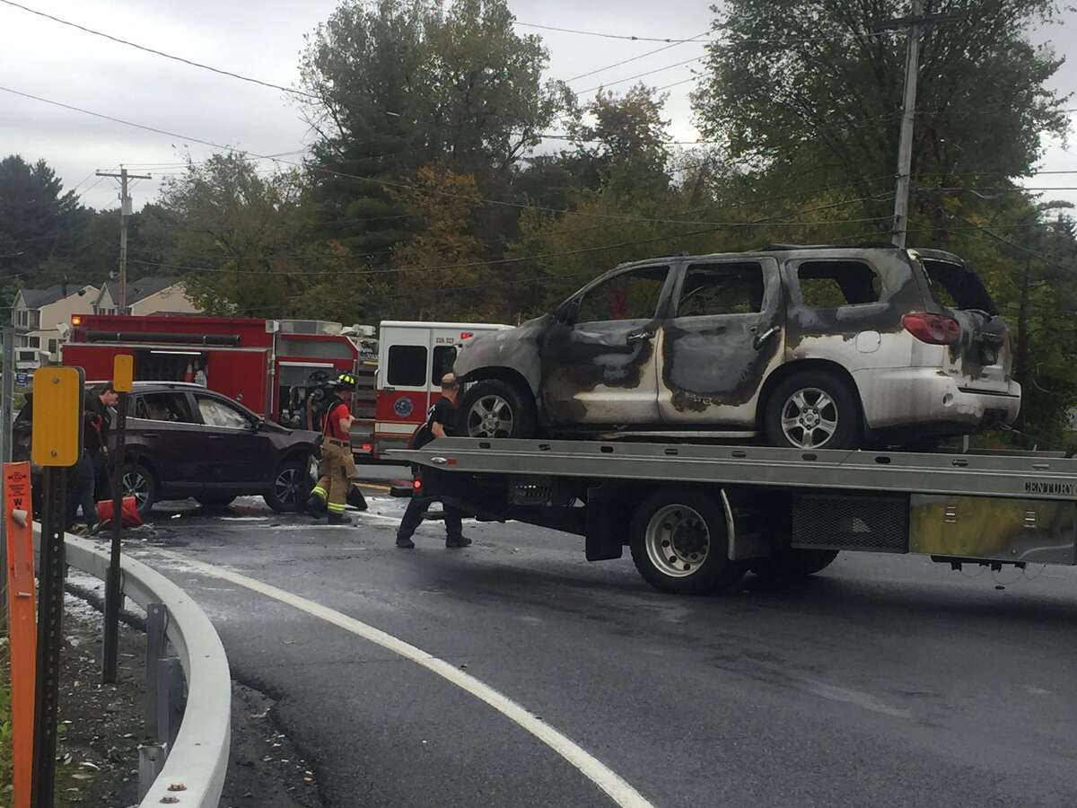 Cars burn in Halfmoon crash