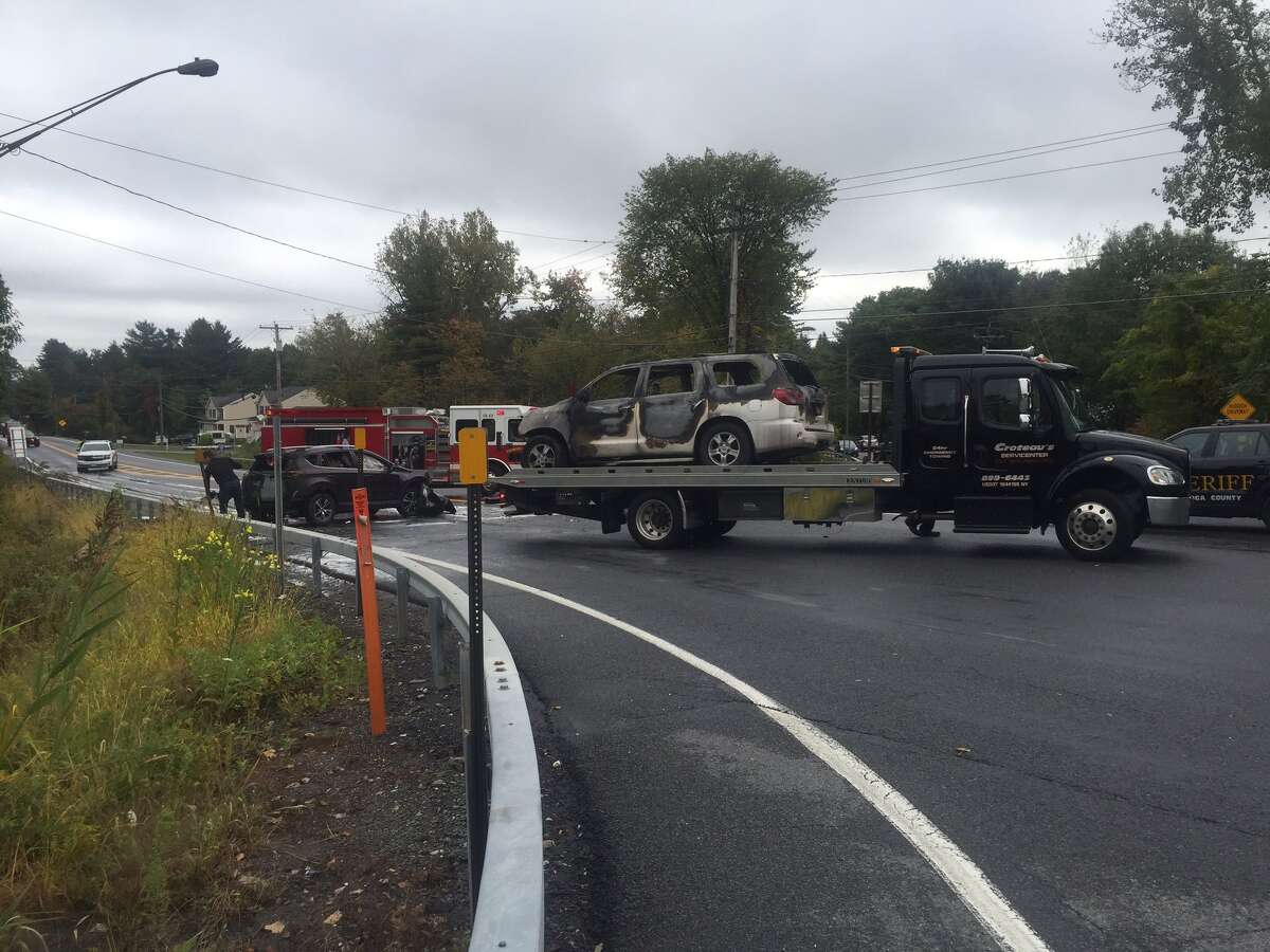Cars burn in Halfmoon crash