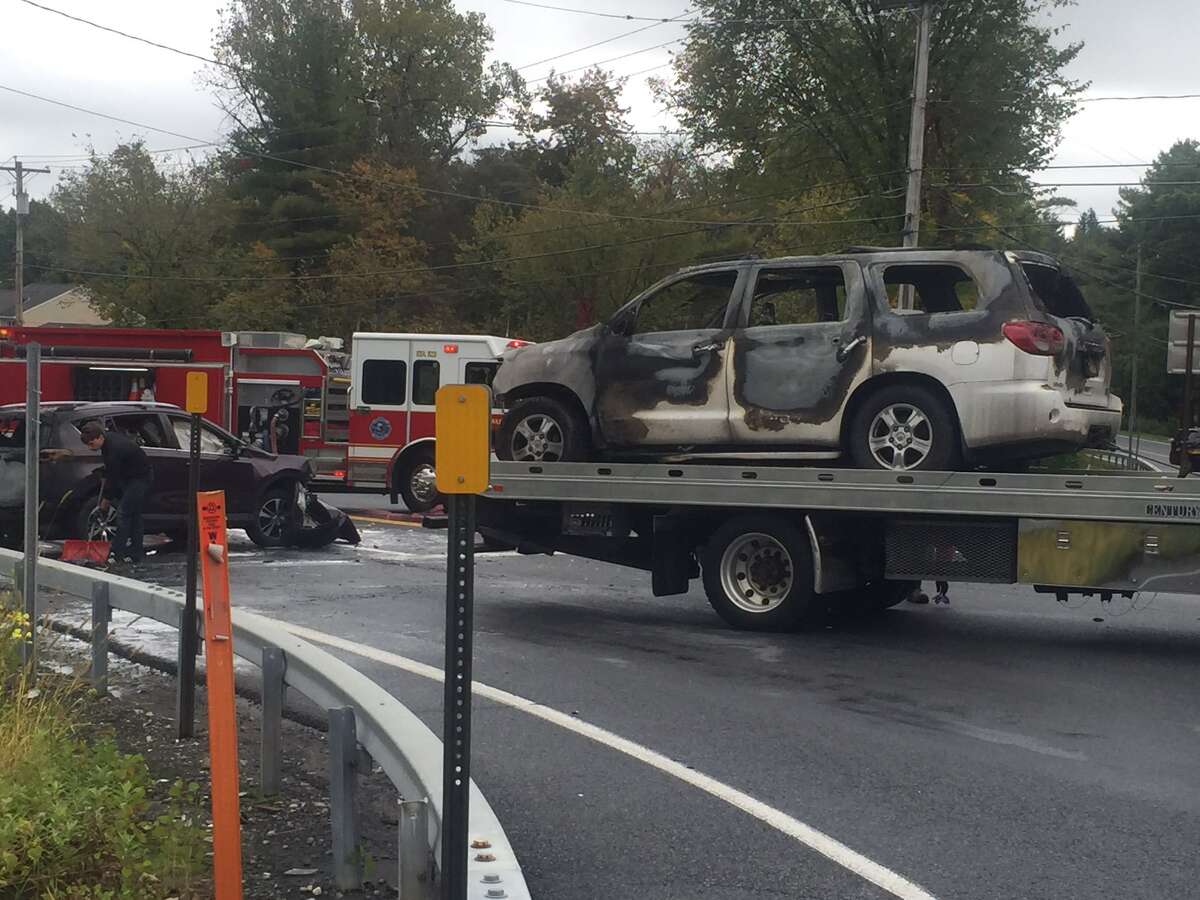 Cars burn in Halfmoon crash