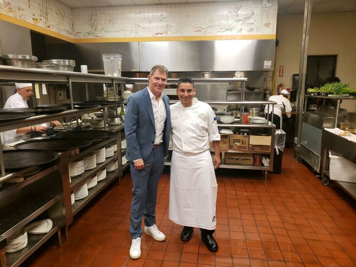 Bobby Flay, pictured with chef Joe Cervantez, enjoyed dinner at Brennan's-Houston over the weekend. >>> See where the celebrities eat in Houston ...