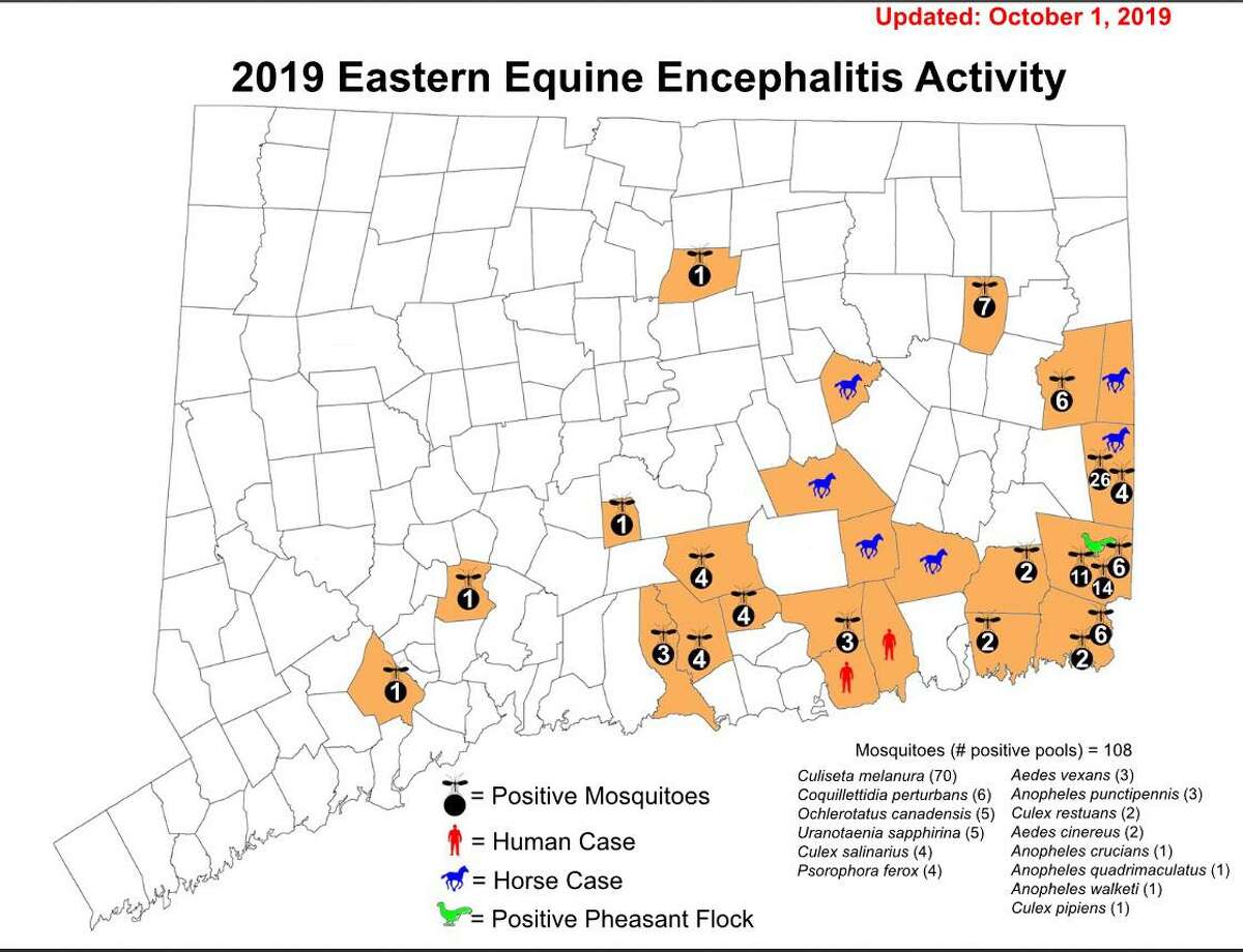 A map of Eastern Equine Encephalitis activity in the state in 2019