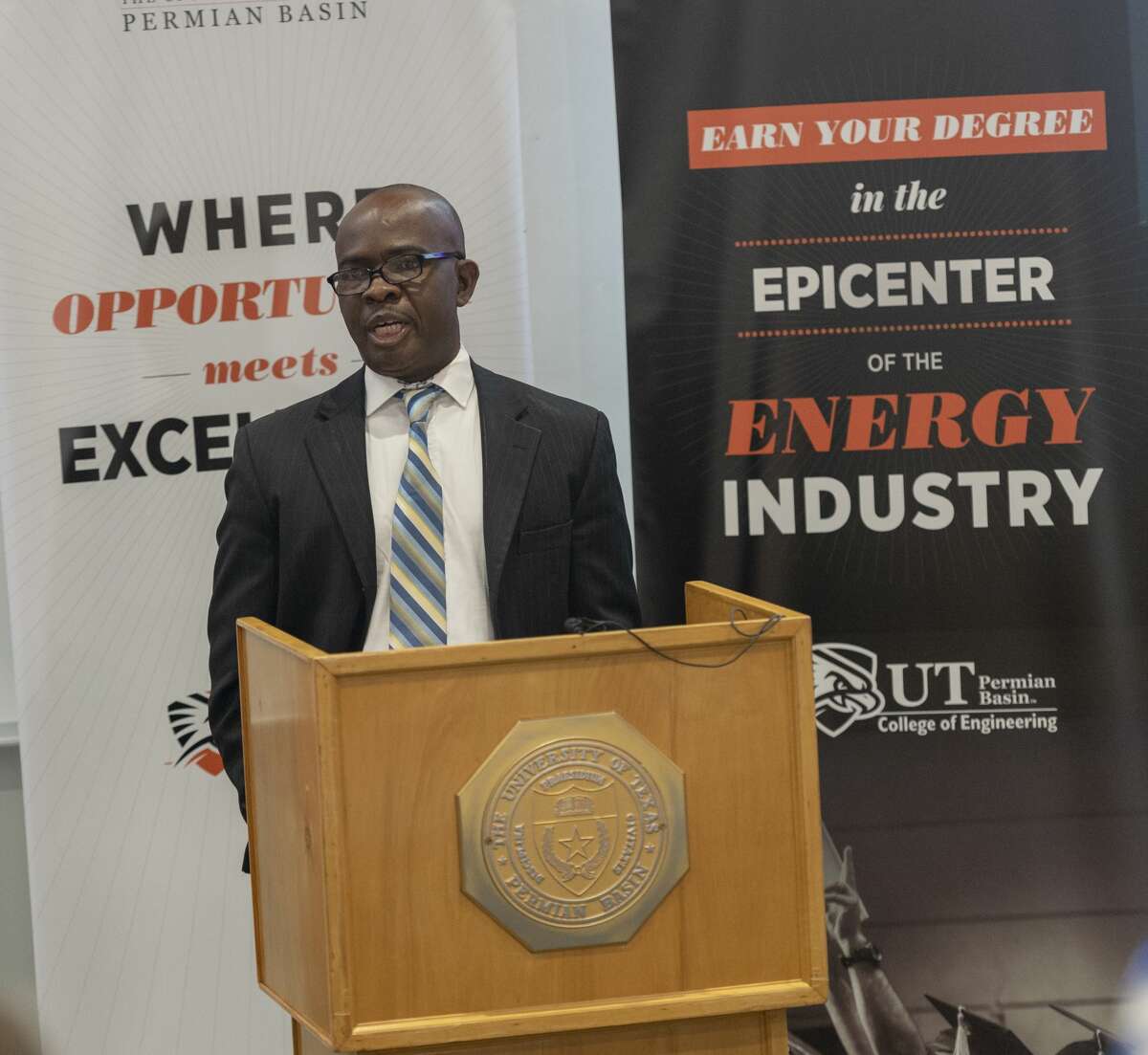George Nnanna dean of engineering talks about the success of the engineering department at the University of Texas of the Permian Basin on Tuesday, Sept. 24, 2019 at UTPB Engineering Building.