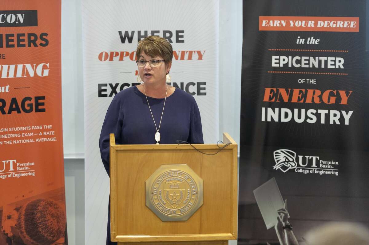 President Sandra Woodley talks about the success of the engineering department at the University of Texas of the Permian Basin on Tuesday, Sept. 24, 2019 at UTPB Engineering Building.