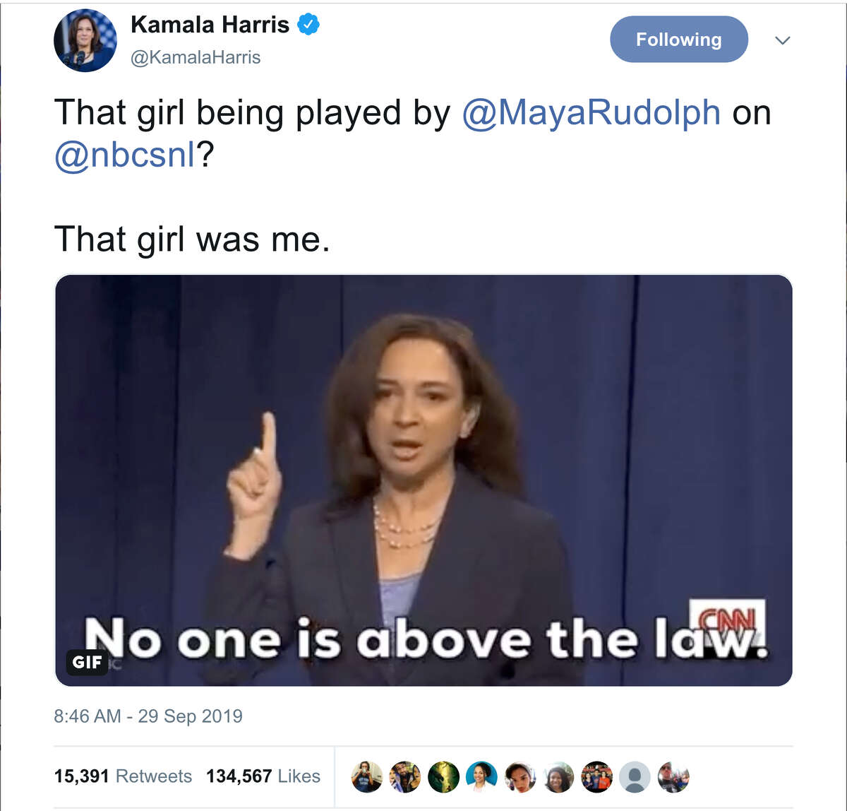 Kamala Harris tweets response to Maya Rudolph's SNL impression