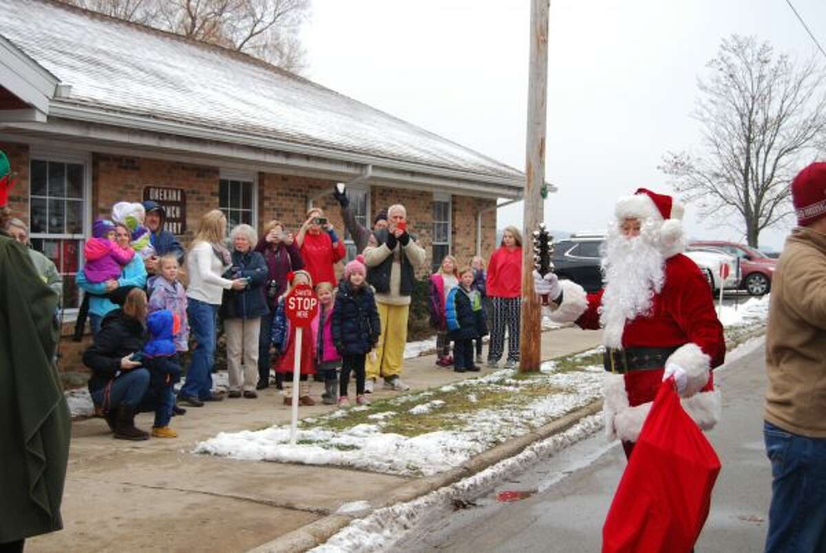Santa was greeted by an anxious crowd on Saturday at the Farr Center in Onekama. (Courtesy photo)