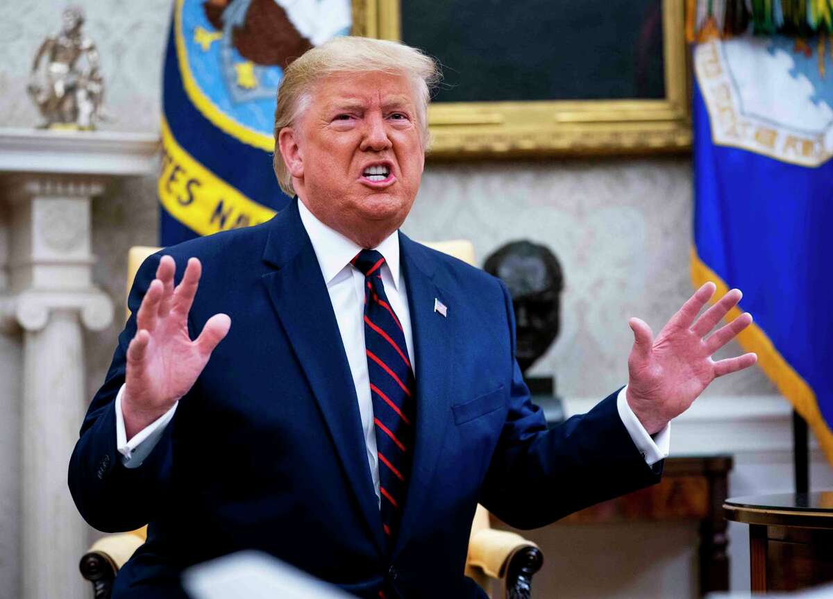 President Donald Trump makes remarks during a meeting in the Oval Office on Wednesday, Oct. 2, 2019, where he lashed out against House Democratic leaders and the impeachment inquiry. He was meeting with President Sauli Niinisto of Finland. (Doug Mills/The New York Times)