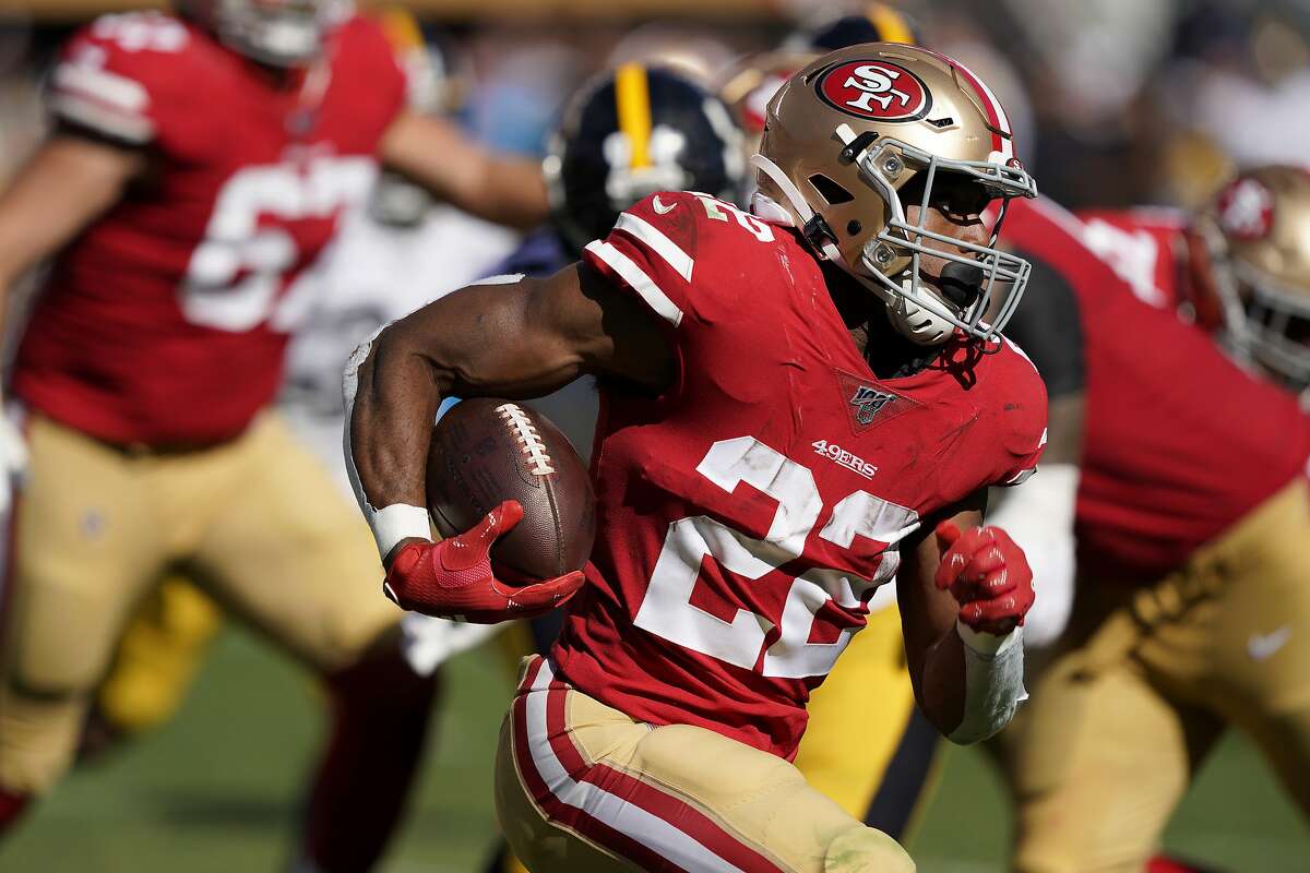 San Francisco 49ers running back Raheem Mostert (31) runs the ball during  the second half an NFL football game against the Cincinnati Bengals,  Sunday, Sept. 15, 2019, in Cincinnati. (AP Photo/Gary Landers