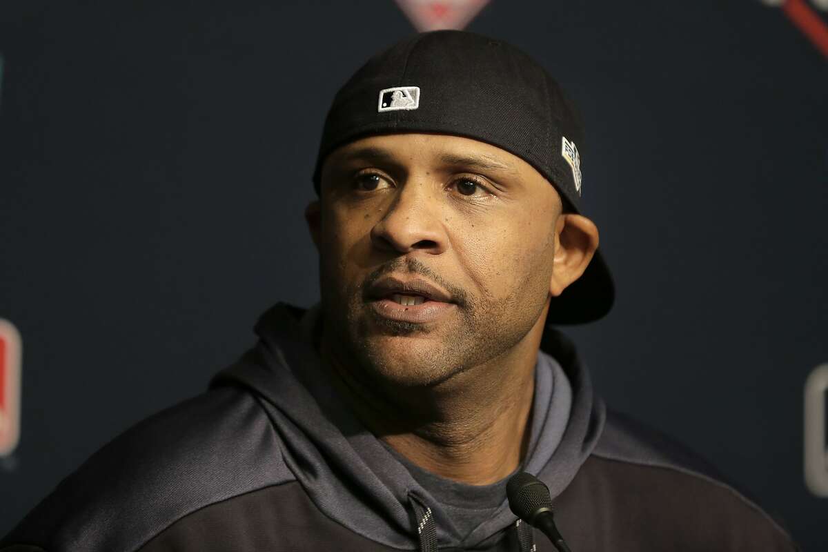 New York Yankees pitcher CC Sabathia talks to reporters at Yankee Stadium, Thursday, Oct. 3, 2019, in New York. The Yankees will host the Minnesota Twins in the first game of an American League Division Series on Friday. (AP Photo/Seth Wenig)