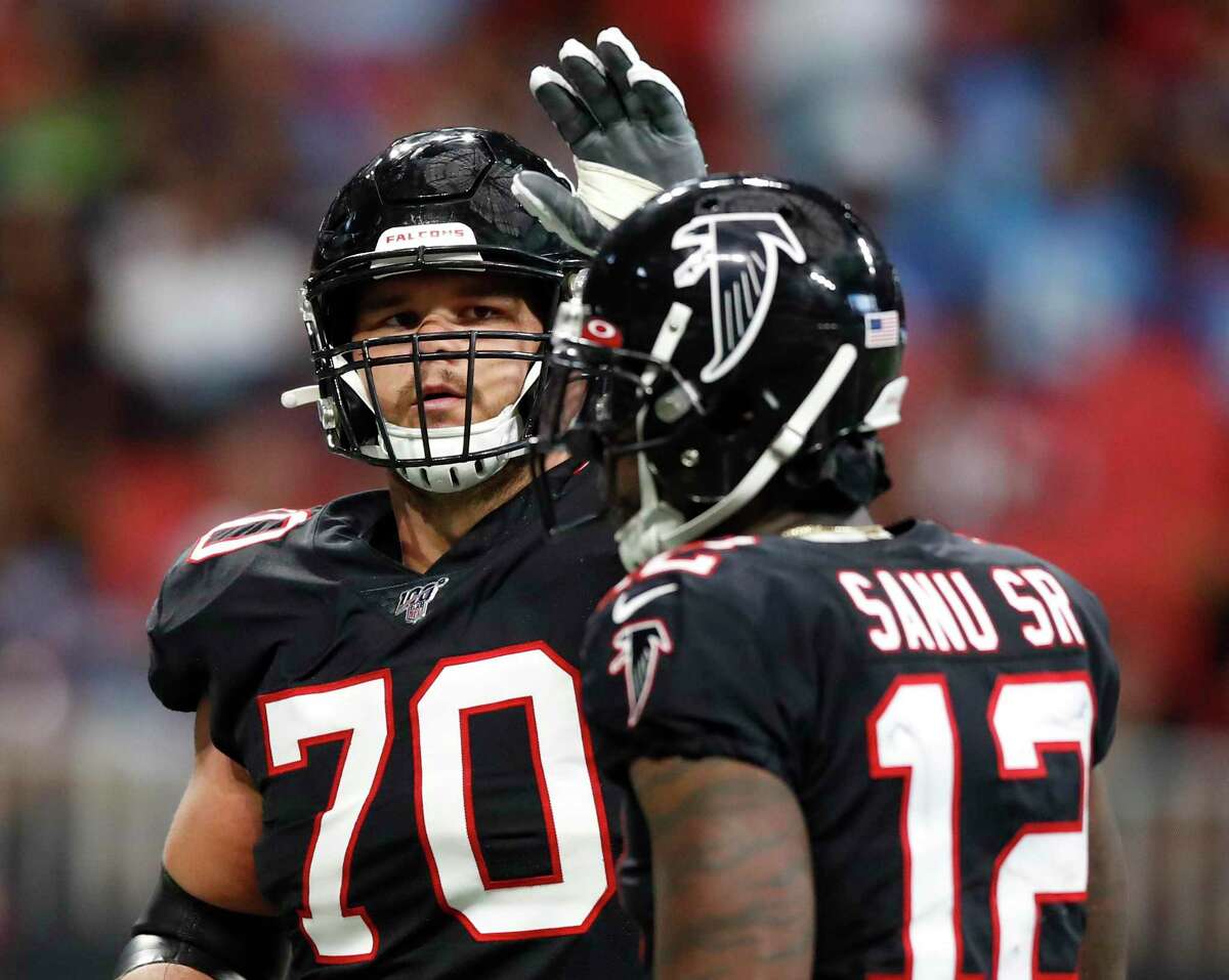 Falcons offensive lineman Jake Matthews (70) has started 83 games in six NFL seasons and has missed a start since his rookie year.