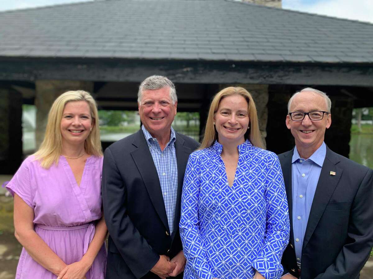 Board of Ed Chairman Tara Ochman, left, Dan Bumgardner, for Board of Finance, and Sarah Neumann and David Martin for Board of Selectmen are Darien Democrats' candidates for November 2019.