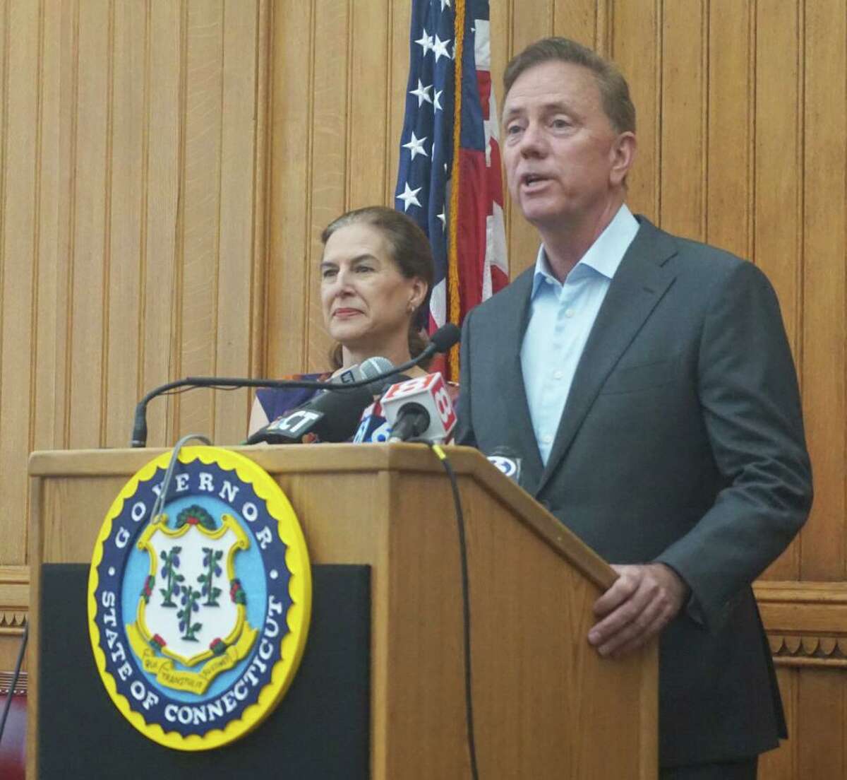 Gov. Ned Lamont and Lieutenant Gov. Susan Bysiewicz in a 2019 file photo.