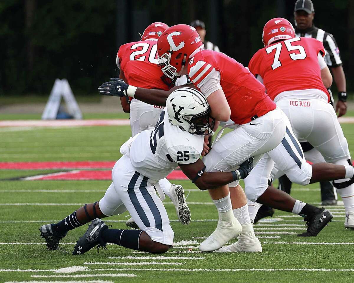Yale's Micah Awodiran makes one of his 10 tackles in last week’s win over Cornell