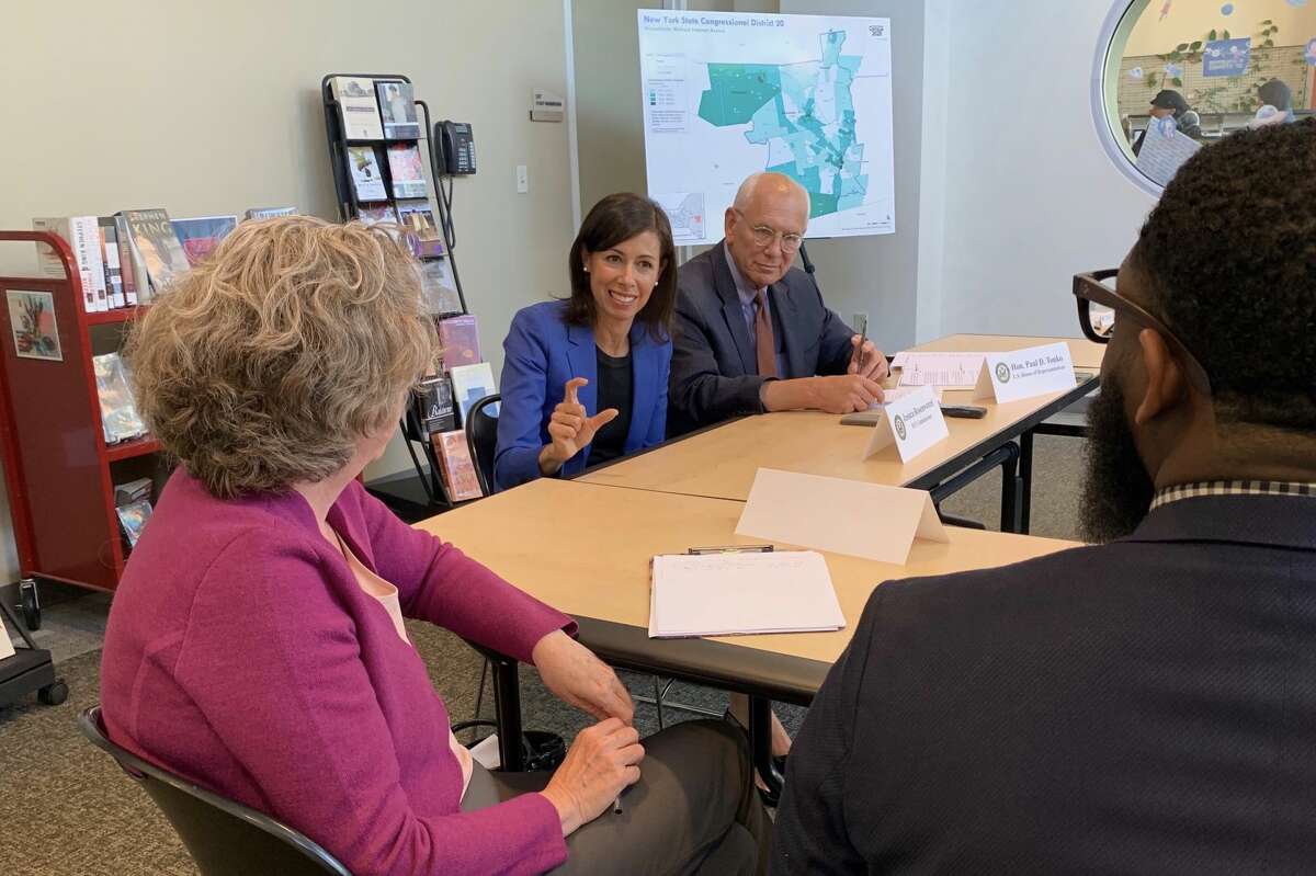 FCC Commissioner Jessica Rosenworcel and Rep. Paul Tonko, D-Amsterdam, discuss access to broadband at an event on Friday, Oct. 4, 2019.