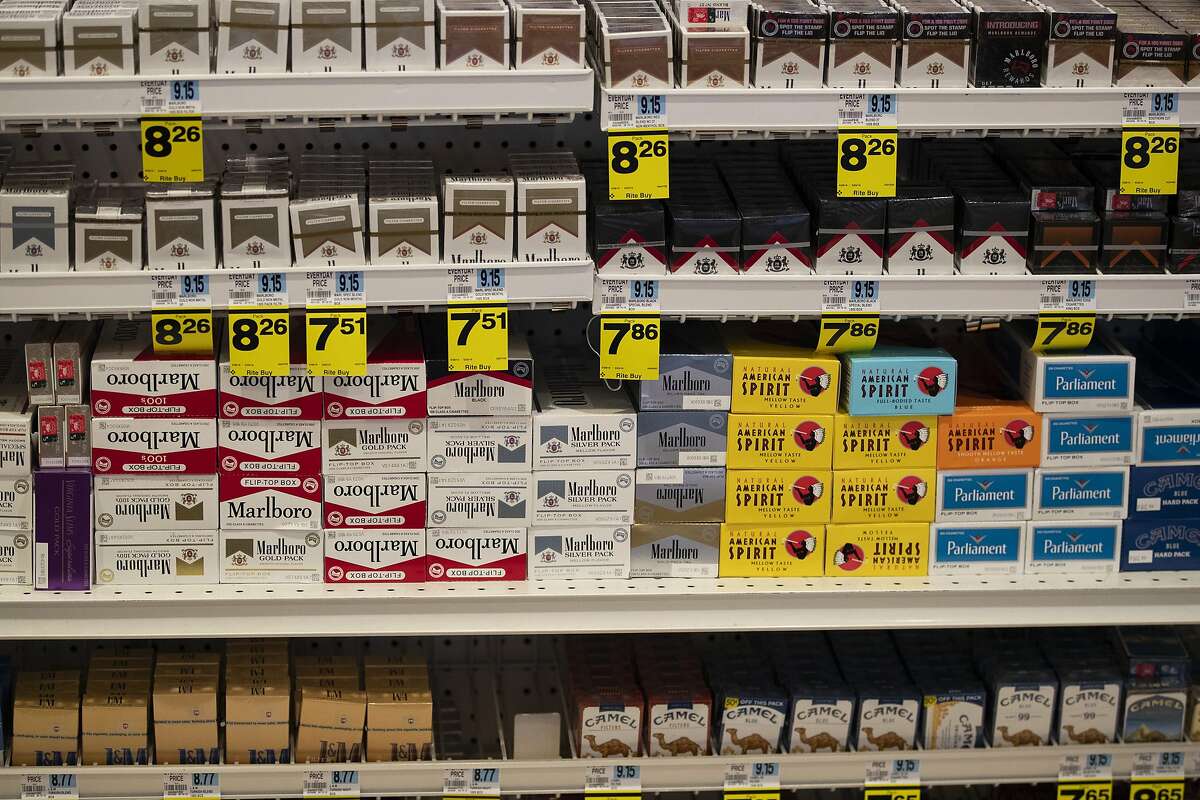 Cigarettes are displayed on store shelves Tuesday, May 7, 2019, in Beverly Hills, Calif. Beverly Hills is considering outlawing the sale of tobacco products, a move that would make the glamorous California city the first in the nation to enact such a ban.